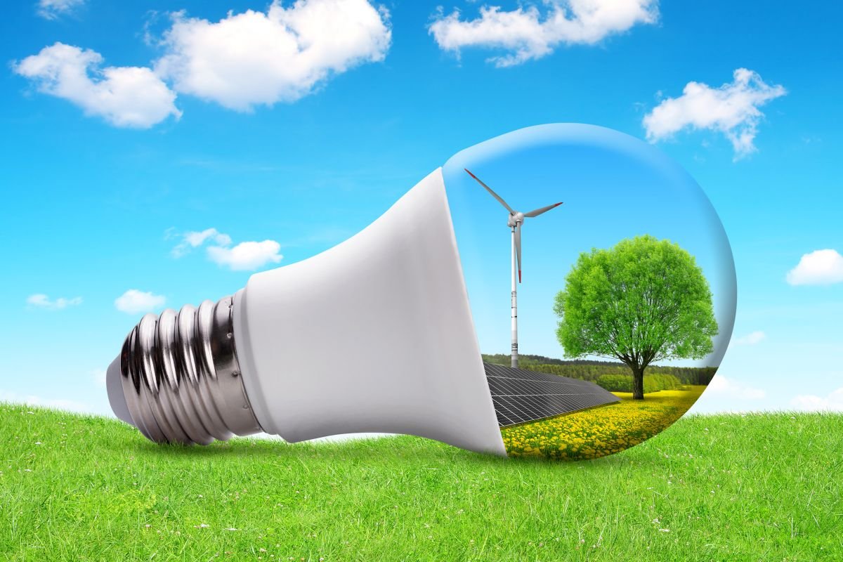 A light bulb with a tree and wind turbine inside

Description automatically generated