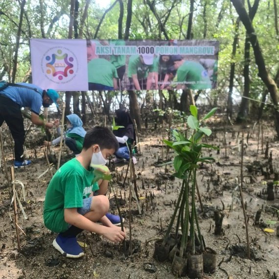 A group of people planting trees

Description automatically generated